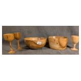 2 Walter Perkins Turned Bowls & 3 Goblets