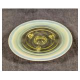 Opalescent Uranium Vaseline Glass Three Foot Tray