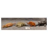 4 Carved Animal Figurines, Wood, Stone, Etc
