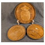 3 Wooden Trays, 1 with Pineapple Motif