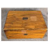 Antique Wood Box w/ Brass Cartouche & Escutcheon