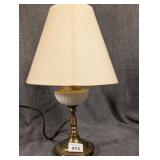 Brass & Milk Glass Lamp w/ Rose Decoration