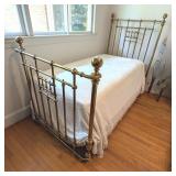 Twin Sized Antique Brass Bed with Linens