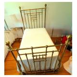 Twin Sized Antique Brass Bed with Linens