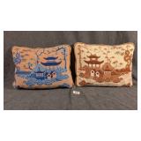 2 Willow Pattern Inspired Needlepoint Pillows