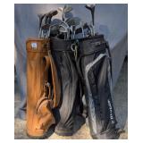 3 Golf Bags with Clubs
