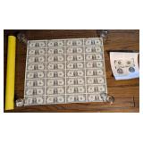 Uncut Sheet of 32 $1 Bills w/ Tube Series 1999