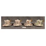 4 Colorful Floral Demitasse Cups & Saucers