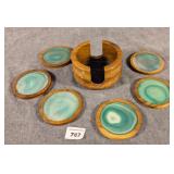 Wood & Green Agate Coaster Set