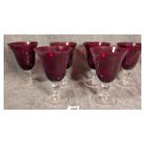 6 Clear & Ruby Glass Goblets