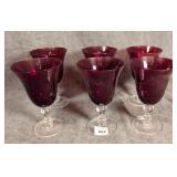 6 Ruby & Clear Glass Goblets