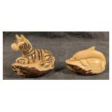 Tagua Nut Carvings of Zebra and Dolphin