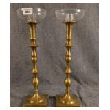 Pair of Brass Candlesticks & Glass Inserts