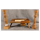 Turned Wood Candlesticks & Cobbler's Bench Planter
