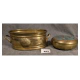 Brass Planter & Enamel Covered Box
