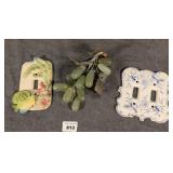 2 Porcelain Switchplate Covers & Hardstone Grapes