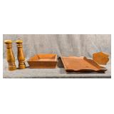 2 Wood Trays, Salt & Pepper, Napkin Holder