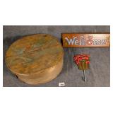 Bird Painted Cheese Box, Welcome Sign, Hook