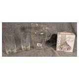Clear Glass Pitcher, Tumblers & Hershey Kiss Dish