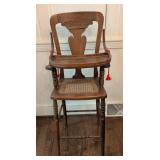Golden Oak Carved & Caned High Chair