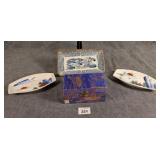 3 Asian Porcelain Trays & Singing Balls