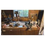 4 Drawer Cabinet & Contents Drill Press, Grinder