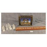 Nativity Scenes & Jesus Is Reason Sign