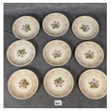 9 Small Plates with Violets & Gold