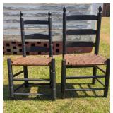 Two Black Painted Woven Split Oak Seat Chairs