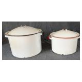 Two Enamelware Pots, 1 w/ Repair