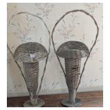 Two Vintage Woven Floor Flower Baskets