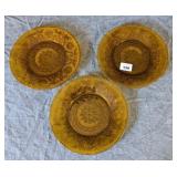 3 Amber Glass Sandwich Pattern Plates