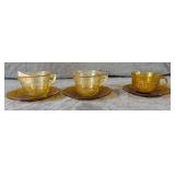 Amber Glass Cups & Saucers some mismatched