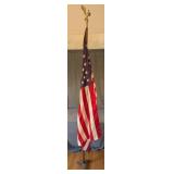 American Flag w/ Eagle Finial & Iron Tripod Base