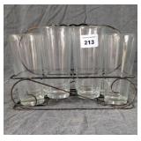 Mid Century Wire Caddy w/ 8 Clear Tumblers