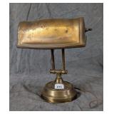 Heavy VIntage Brass Desk Lamp w/ Enamel Lined Shad