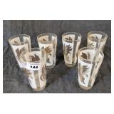 6 Gold & White Wheat Decorated Tumblers