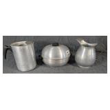 Two Aluminum Pitchers & a Bun Warmer