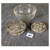 Bowl with 2 Glass Flower Frogs