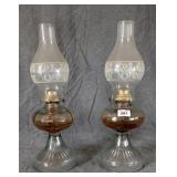 2 Oil Lamps with Stenciled Shades
