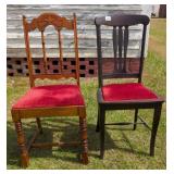 Two Antique Chairs w/ Red Velvet Upholster