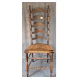 1920s Turned Ladderback Chair w/ Rush Seat