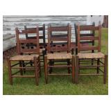 Six Antique Chairs w/ Herringbone Woven Seats