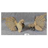 Pair of Brass Fighting Roosters