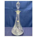 Vintage Etched glass / crystal decanter 12 inches