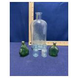Blue and green bottles, 5 pieces, some vintage