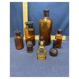 Brown glass bottles lot, 8 pieces, vintage
