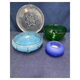 Mixed glassware green, frosted blues, clear