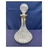 Vintage 9 inch glass decanter with silver tone