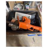 Box lot of miscellaneous tools, hardware